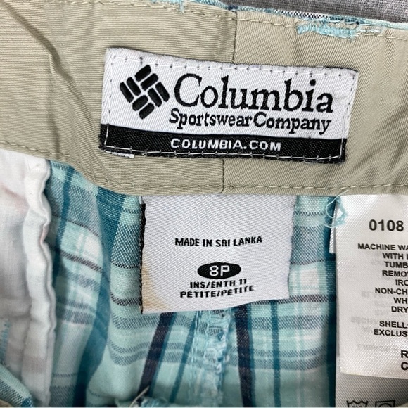 Columbia Plaid Bermuda Shorts Sz 8P 100% Cotton Teal Turqoise Plaid 5 Pockets - Picture 5 of 12
